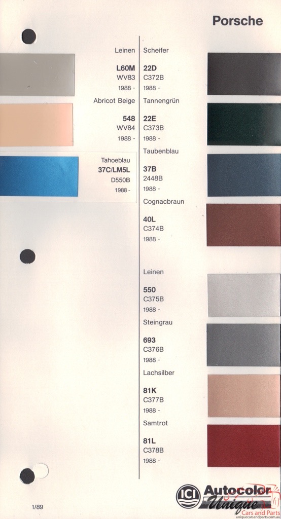 1988 - 1990 Porsche Paint Charts Autocolor